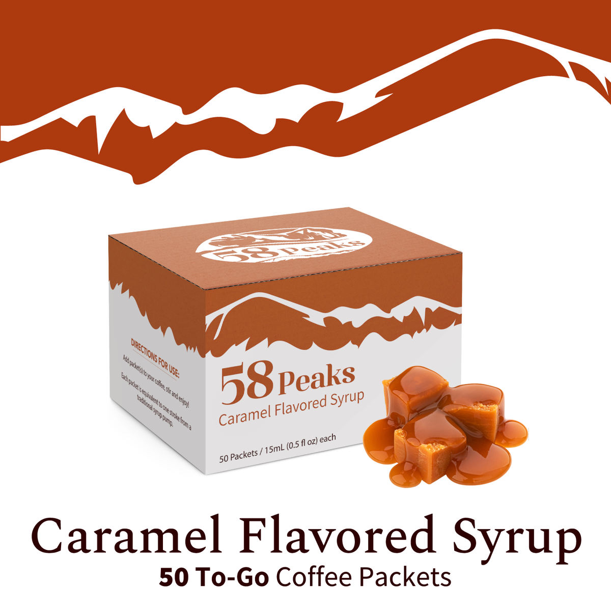 58Peaks Caramel Coffee Syrup Packets for Travel & Daily Coffee