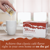 58Peaks Caramel Coffee Syrup Packets for Travel & Daily Coffee | TSA-Approved Single Serve Caramel Flavoring | Portable Café Syrup 15mL Packets | 50 Count
