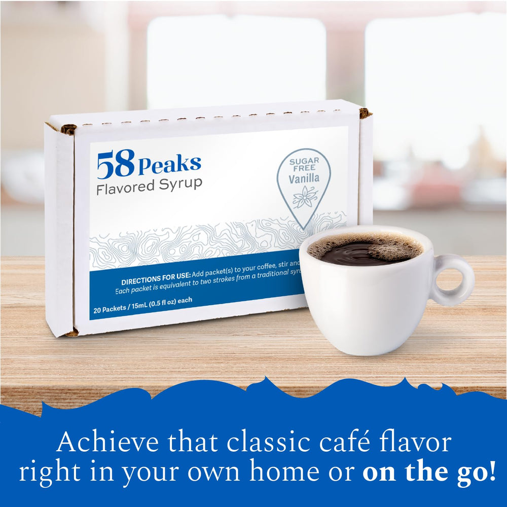20 Count Sugar-Free Vanilla Packets for Coffee & Drinks, 15mL, 58Peaks