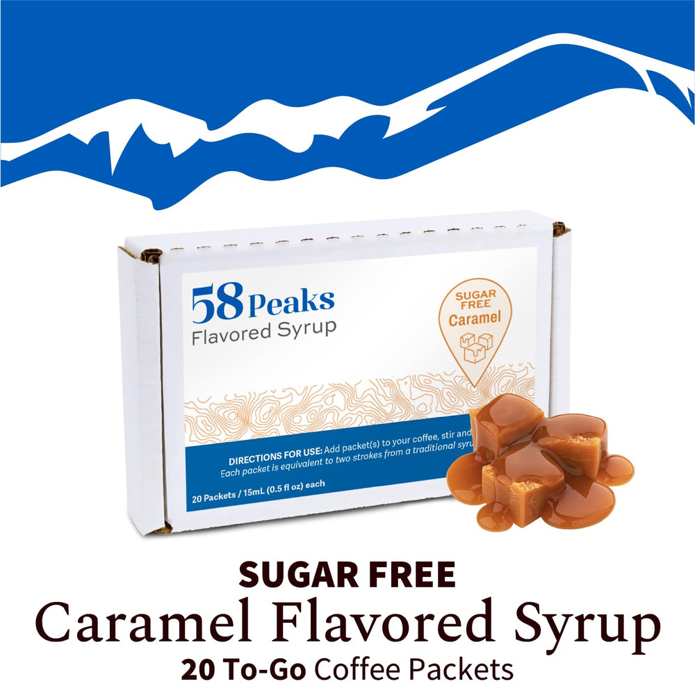 20 Count Sugar-Free Caramel Packets for Coffee & Drinks, 15mL, 58Peaks