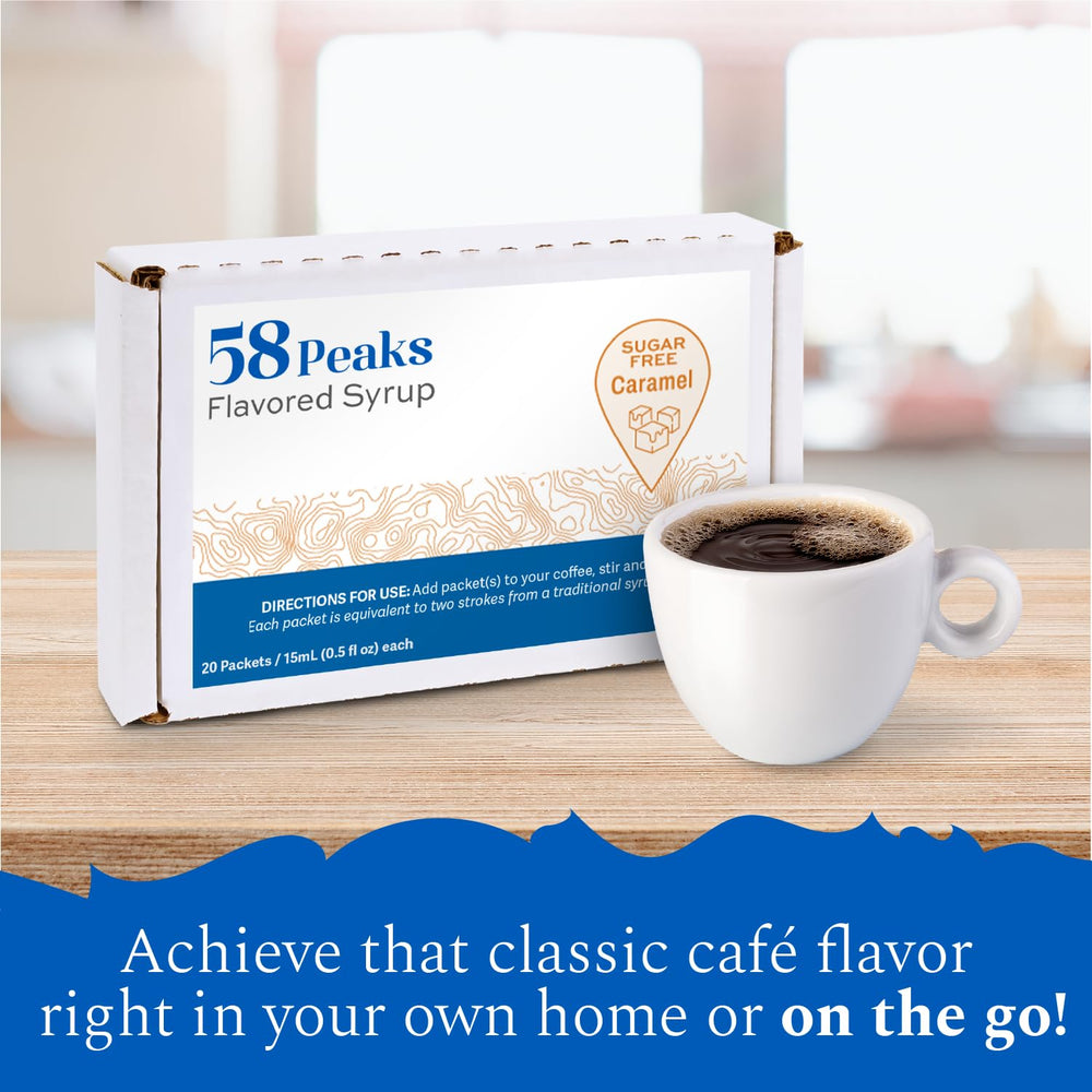 20 Count Sugar-Free Caramel Packets for Coffee & Drinks, 15mL, 58Peaks