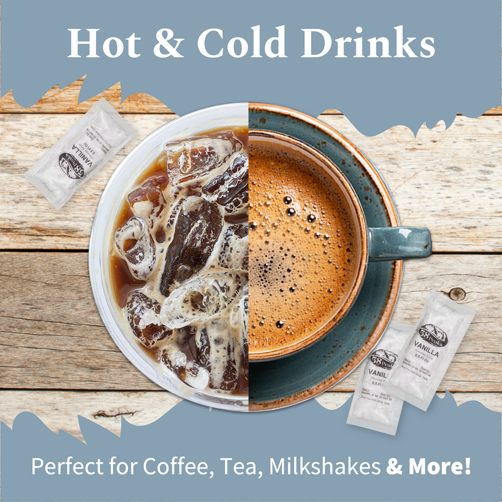 58Peaks Vanilla Coffee Syrup Packets for Travel & On-the-Go Coffee | 15mL TSA-Approved Single Serve Flavor Packets | No Mess Coffee Flavor Syrup | 50 Count