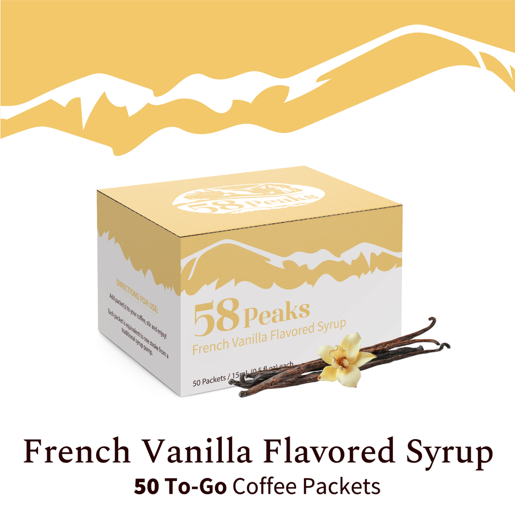 50 Count French Vanilla Syrup Packets for Coffee & Drinks, To-Go