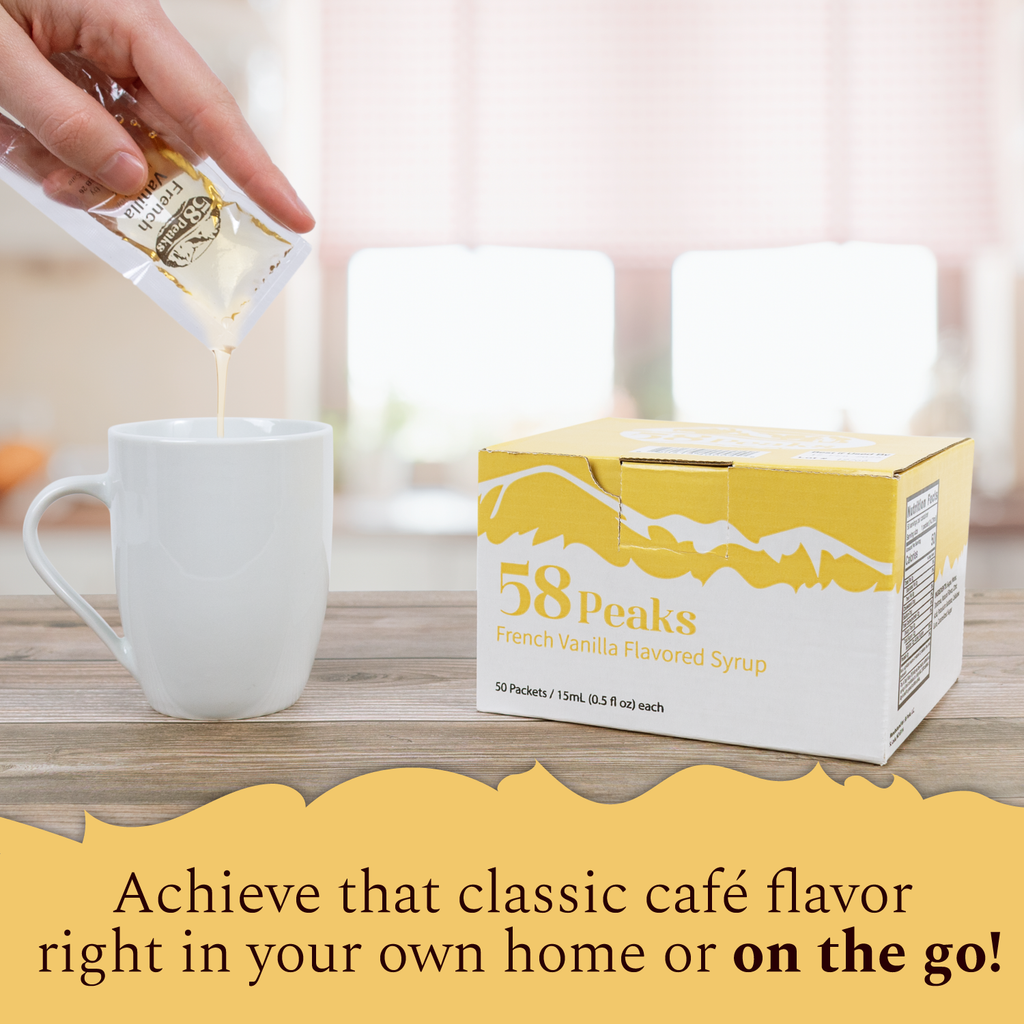 50 Count French Vanilla Syrup Packets for Coffee & Drinks, To-Go