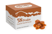 58Peaks Caramel Coffee Syrup Packets for Travel & Daily Coffee | TSA-Approved Single Serve Caramel Flavoring | Portable Café Syrup 15mL Packets | 50 Count