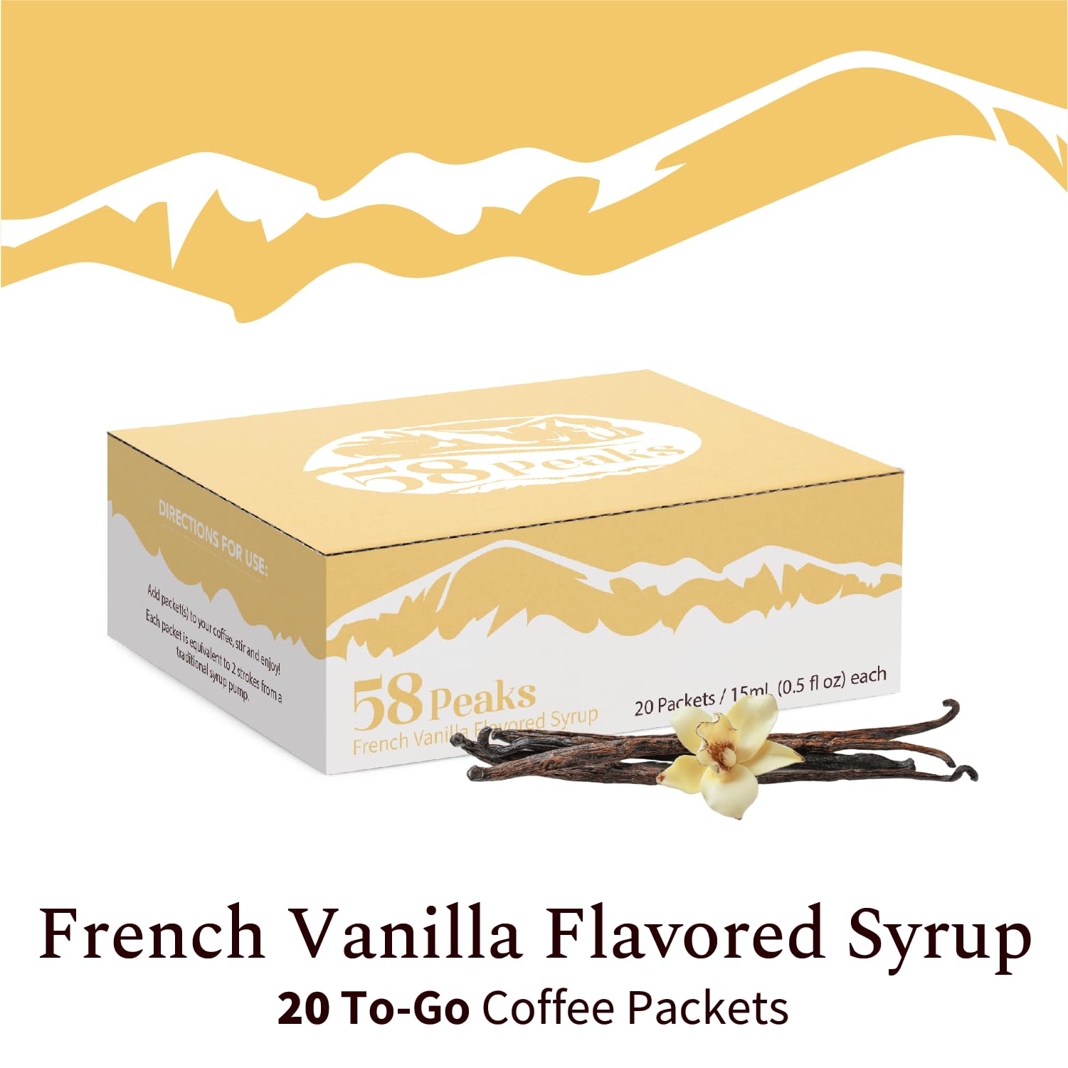 French Vanilla Coffee Syrup Packets — 20 Ct, Travel Size | 58 Peaks
