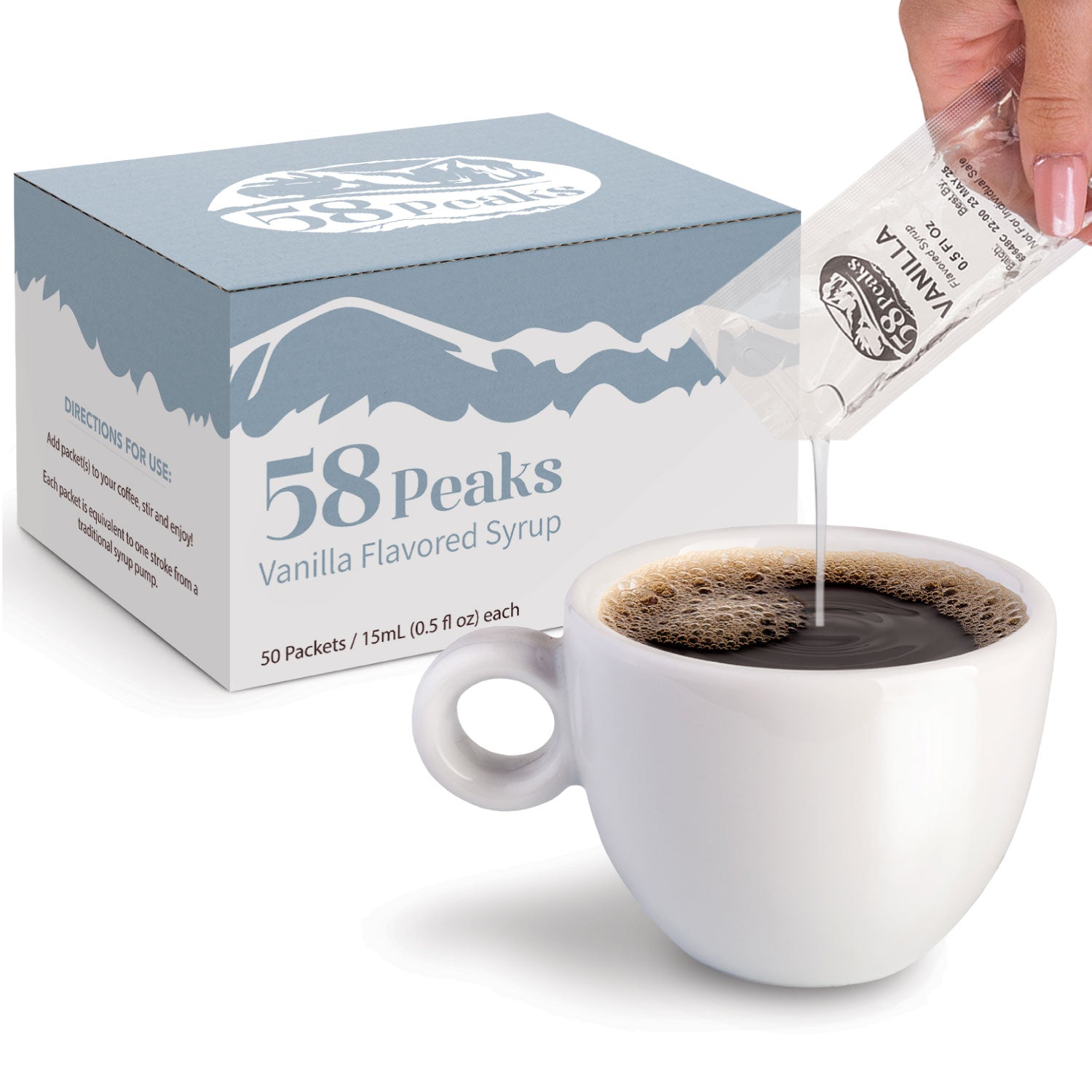 58Peaks Vanilla Coffee Syrup Packets for Travel & On-the-Go Coffee