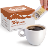58Peaks Caramel Coffee Syrup Packets for Travel & Daily Coffee | TSA-Approved Single Serve Caramel Flavoring | Portable Café Syrup 15mL Packets | 50 Count