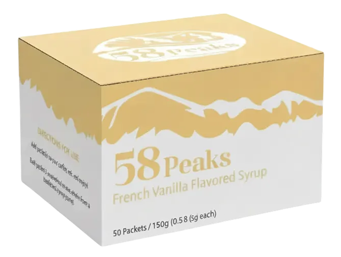 50 Count French Vanilla Syrup Packets for Coffee & Drinks, To-Go Single Serve Flavoring, 15mL, 58Peaks