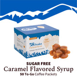 50 Count Sugar-Free Caramel Syrup Packets for Coffee & Drinks, To-Go Single Serve, 15mL, 58Peaks