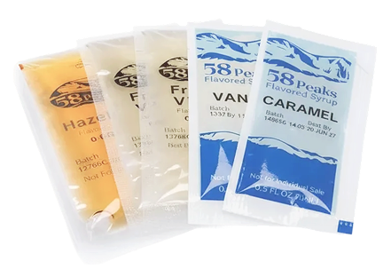 20 Count Variety Flavored Syrup Packets Vanilla Caramel French Vanilla Hazelnut for Coffee & Drinks, 15mL, 58Peaks